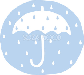 円の中に雨粒と傘のかわいい梅雨の無料フリーイラスト83841