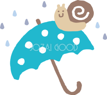傘の上にカタツムリ(でんでん虫)のかわいい梅雨の無料フリーイラスト83846