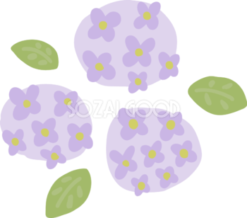 紫色のかわいい紫陽花の花と葉っぱイラスト無料フリー83888
