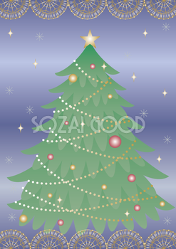 おしゃれクリスマス(きらびやかなレースの囲みとクリスマスツリー)背景イラスト無料フリー85125