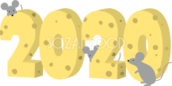 2020の形のチーズとねずみ(ネズミ 鼠) かわいい子年の無料イラスト(2020)85281