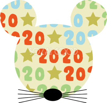 2020と星模様の ねずみ(ネズミ 鼠) かわいい子年イラスト 無料 フリー85799