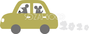 かわいい ねずみ(ネズミ 鼠) の乗った車から出る2020文字の形の排気ガス子年イラスト無料 フリー85955