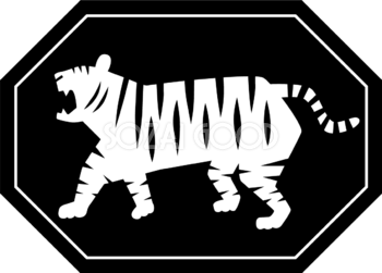 モノクロ（白黒）の8角形の中に吠えるトラ(虎)  ビジネス2022 寅年イラスト無料 フリー86410