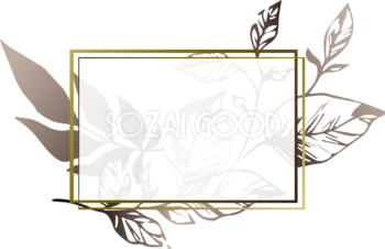 シックな葉にゴールド横 おしゃれなボタニカル風(植物)のフレーム枠イラスト無料 フリー86497