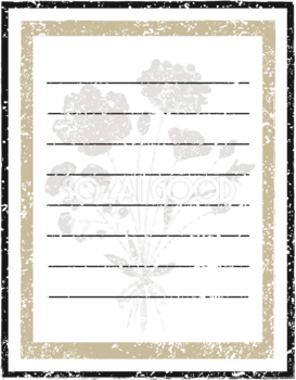 花束シルエットのヴィンテージ手紙風 縦長長方形  おしゃれなボタニカル風(植物)のフレーム枠イラスト無料 フリー86513