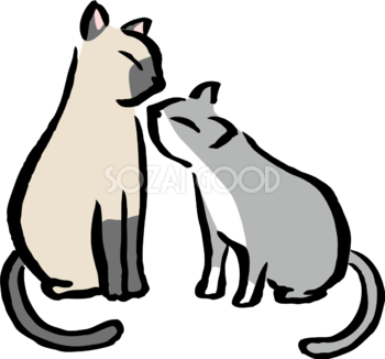 顔をすり寄せるポーズの2匹の猫 かわいいネコ イラスト無料 フリー86741