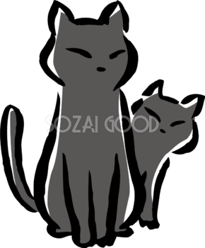 親猫の後ろに隠れながら顔を出すポーズの子猫 かわいいネコ イラスト無料 フリー86745