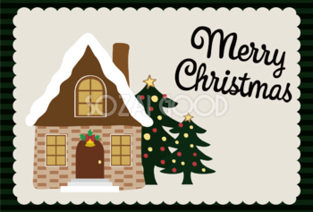 ツリーとお家 かわいいクリスマスイラスト無料 フリー86904