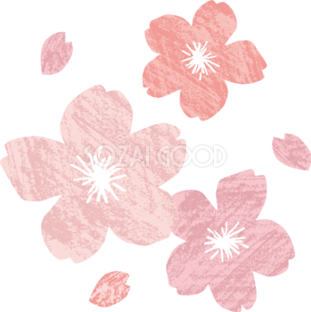 ザラッとしたテクスチャーのかわいい桜の花と花びらイラスト無料 フリー87132