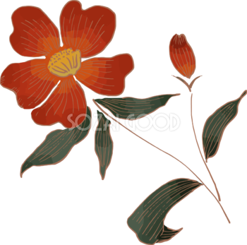 レトロかわいい赤い1輪の花おしゃれボタニカル(植物)イラスト無料 フリー87809