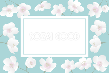 水色と白の桜フレーム枠イラスト無料 フリー88413