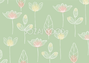 おしゃれ葉っぱと花のグリーン ボタニカル 背景イラスト無料 フリー88785