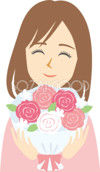 花束を持つ女性 笑顔イラスト無料 フリー88808
