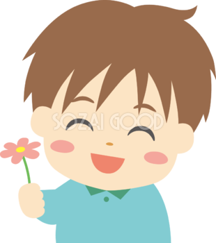 花を持つ男の子 笑顔イラスト無料 フリー88809