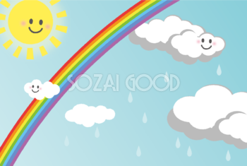 虹 背景 空 太陽 雲 笑顔 かわいい 7色 イラスト無料 フリー90902