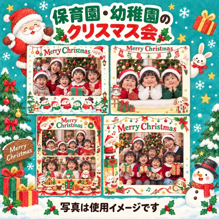 保育園・幼稚園のクリスマス会のクリスマス写真フレームの使用イメージ