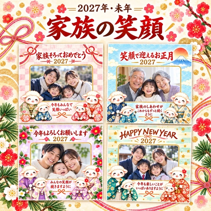 家族の笑顔の年賀状デザイン紹介