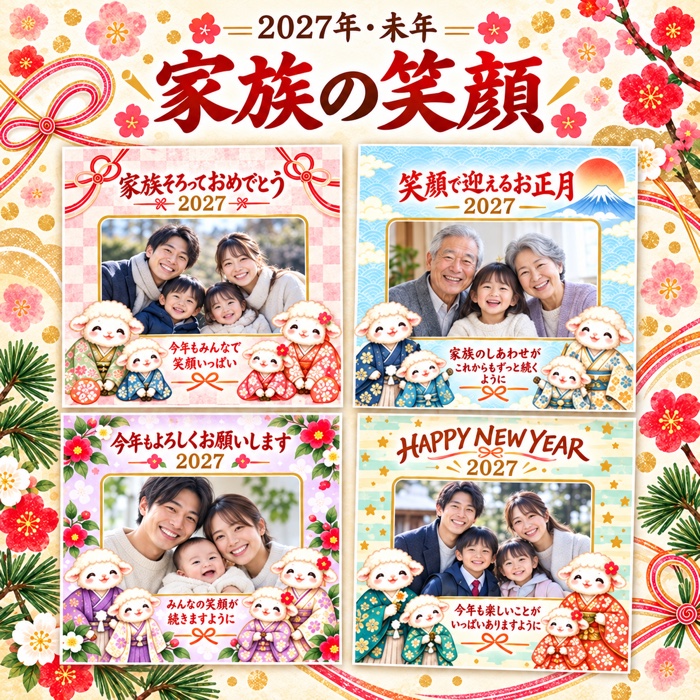 家族の笑顔の年賀状デザイン紹介
