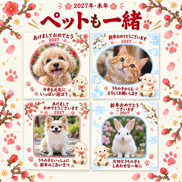 ペットも一緒の年賀状デザイン紹介