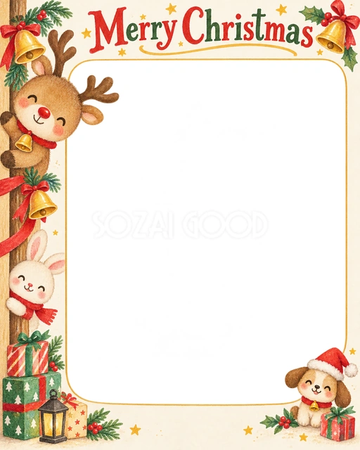 トナカイとベルのクリスマスイラスト