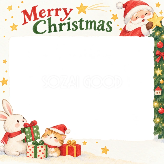 ツリーと星のクリスマスイラスト