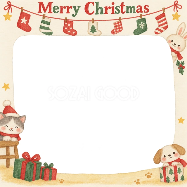 くつしたの列のクリスマスイラスト