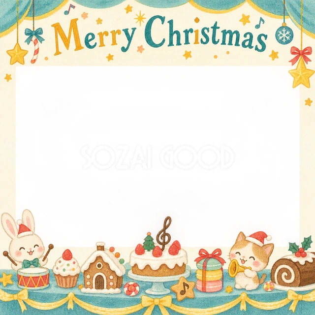 お菓子の舞台のクリスマスイラスト