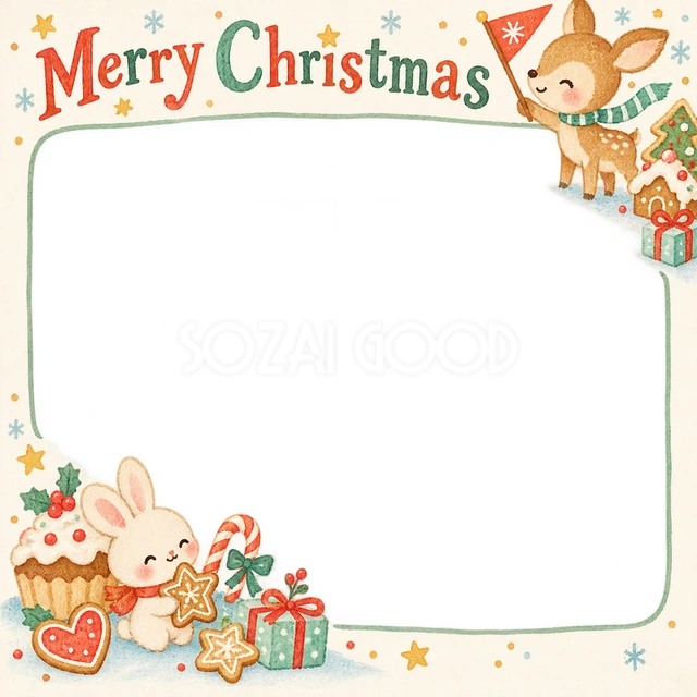 子鹿と小さな旗のクリスマスイラスト