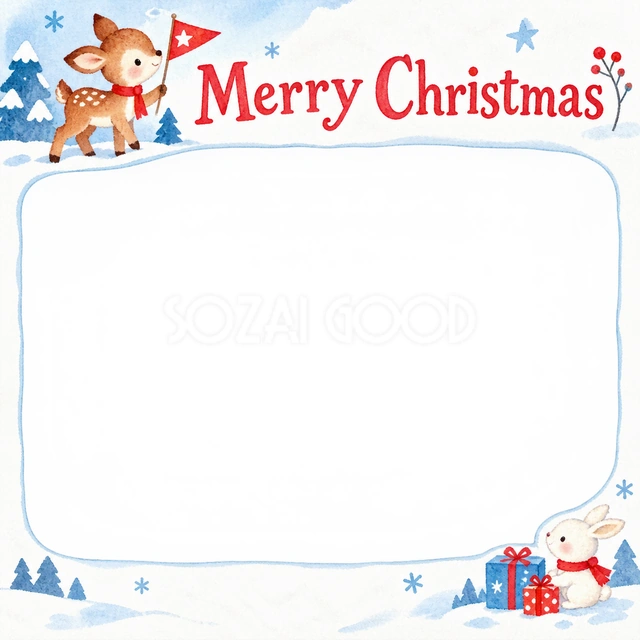 子鹿と小さな旗のクリスマスイラスト