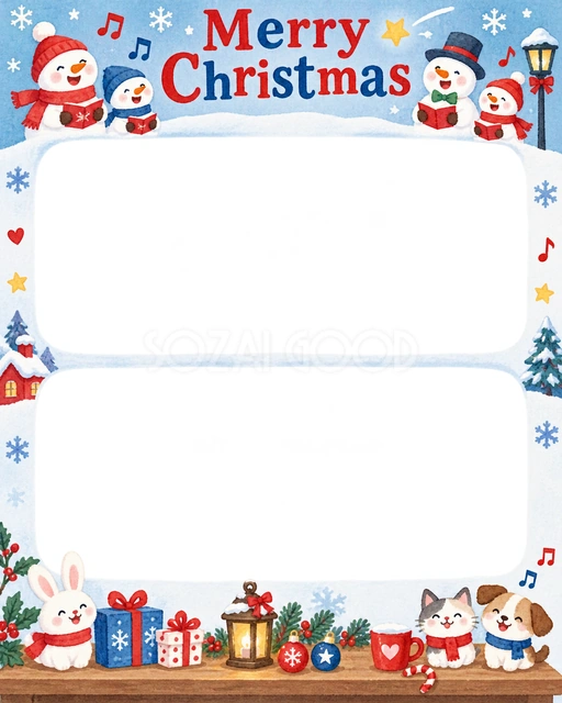 雪だるまの合唱のクリスマスイラスト