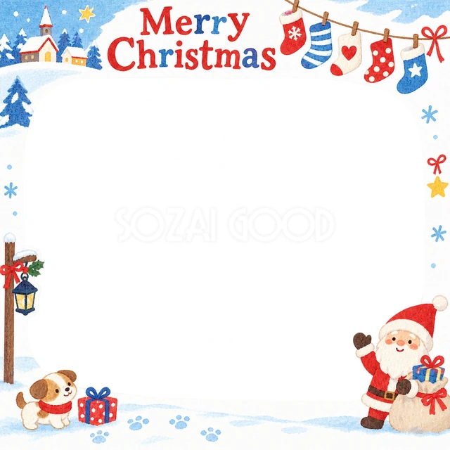 くつしたの列のクリスマスイラスト