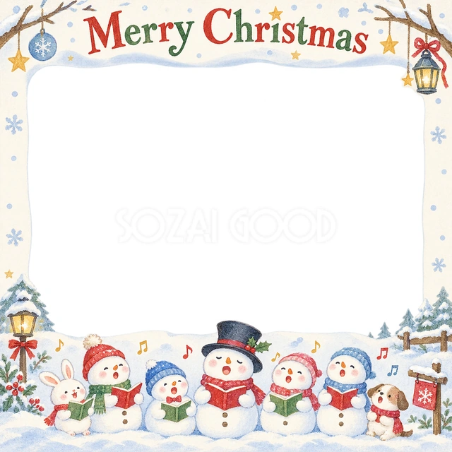 雪だるまの合唱のクリスマスイラスト