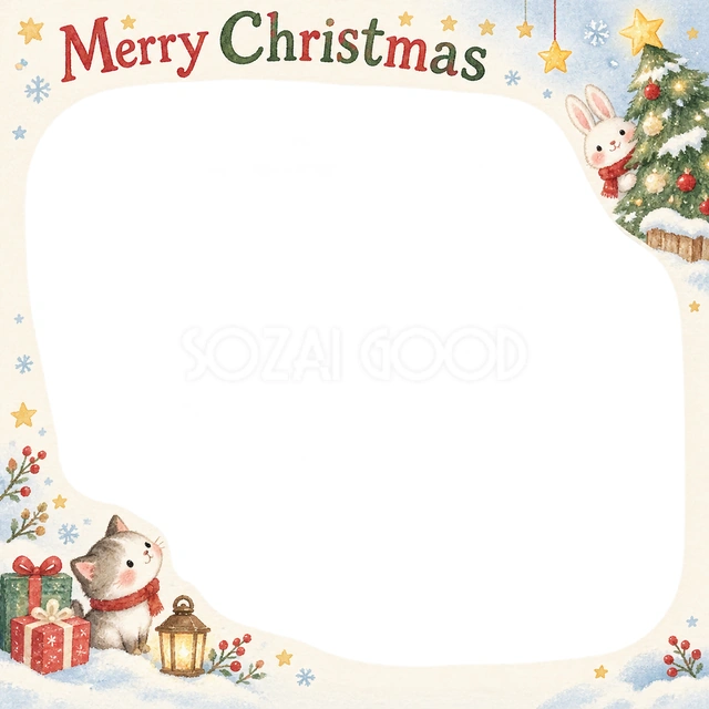 ツリーと星のクリスマスイラスト
