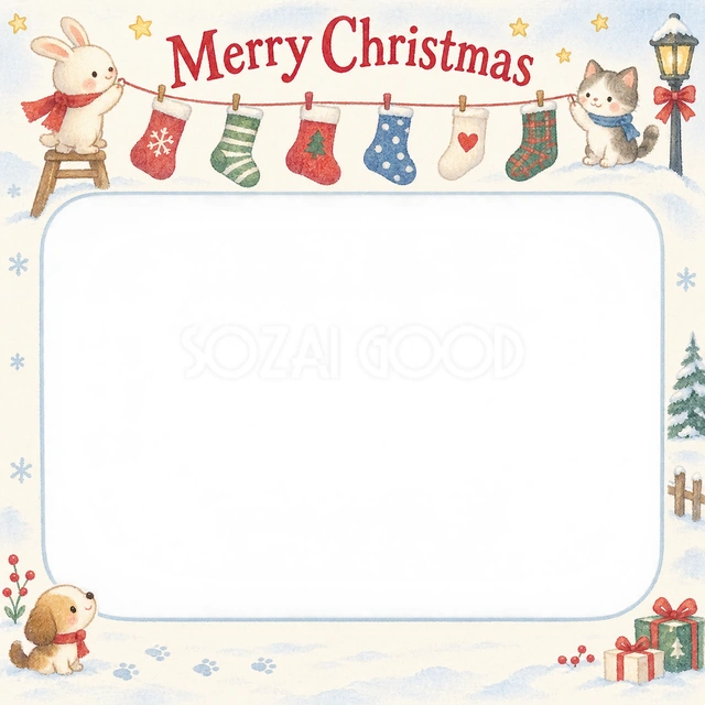 くつしたの列のクリスマスイラスト