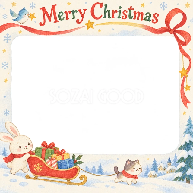プレゼントのそりのクリスマスイラスト