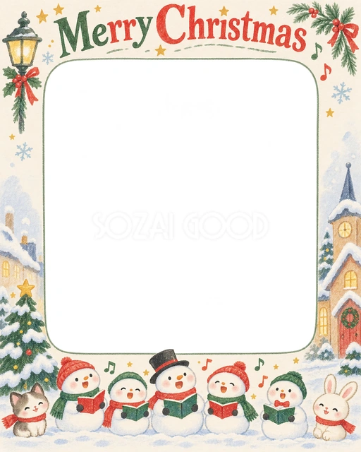 雪だるまの合唱のクリスマスイラスト