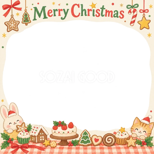 お菓子の舞台のクリスマスイラスト