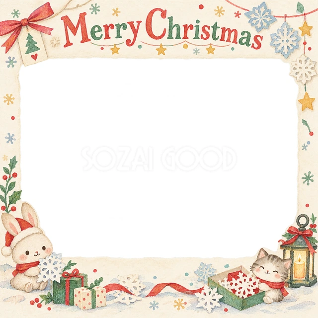 紙の雪結晶のクリスマスイラスト