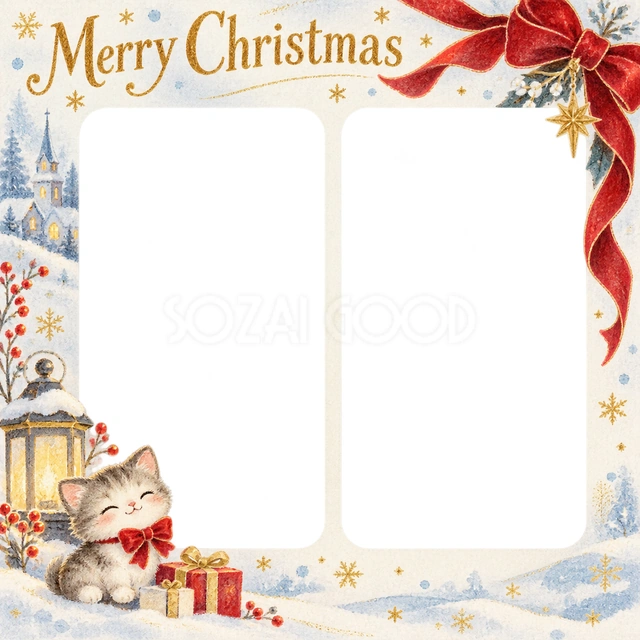 赤いベルベットリボンのクリスマスイラスト