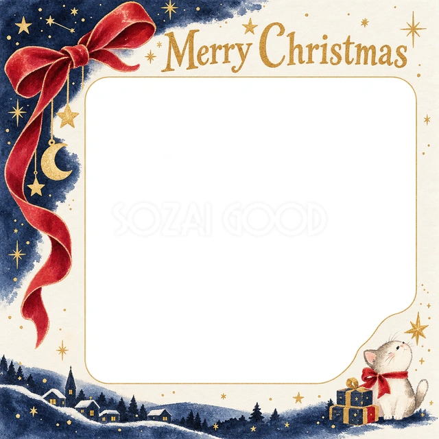 赤いベルベットリボンのクリスマスイラスト
