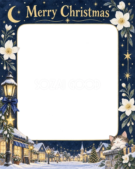 白い花のクリスマスイラスト