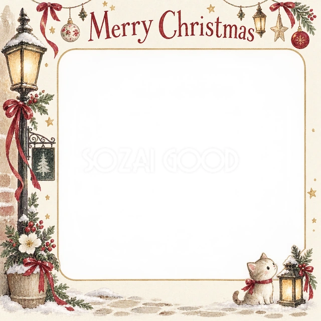 街角のランタンのクリスマスイラスト