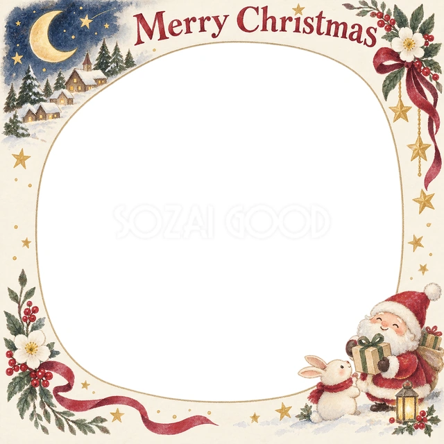 三日月と星のクリスマスイラスト