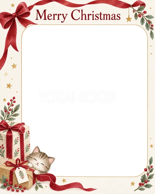 赤いベルベットリボンのクリスマスイラスト