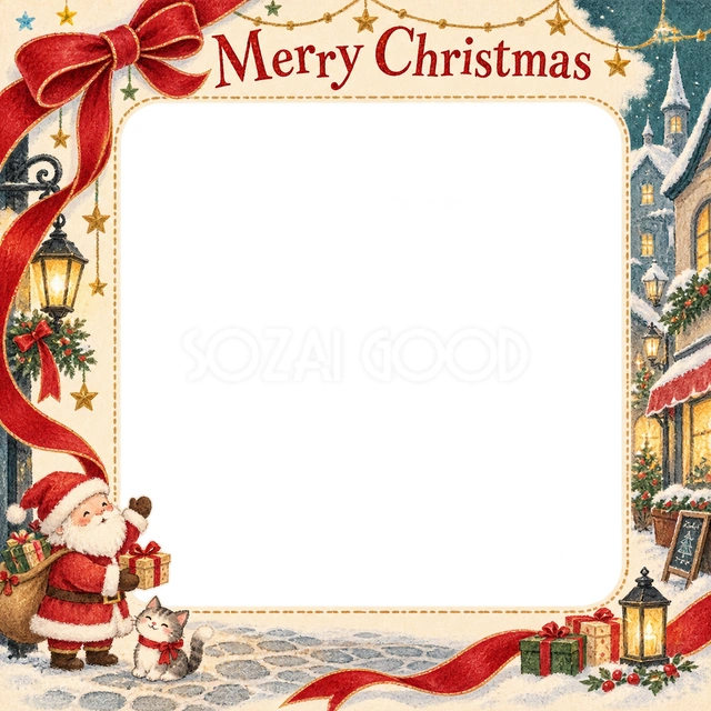 赤いベルベットリボンのクリスマスイラスト