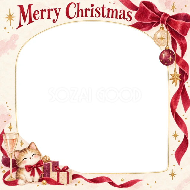 赤いベルベットリボンのクリスマスイラスト