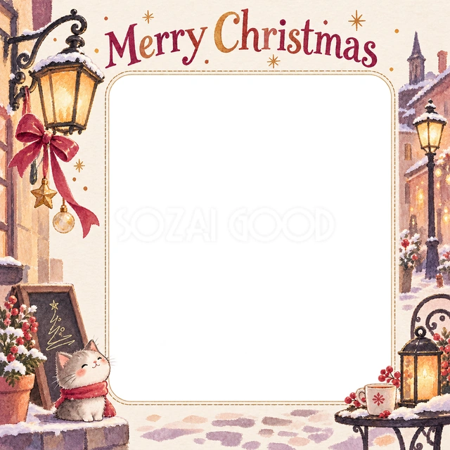 街角のランタンのクリスマスイラスト