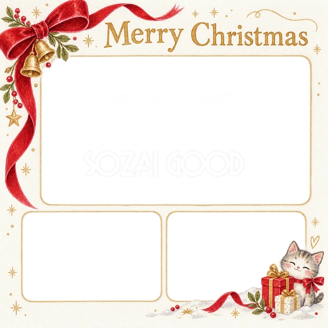 赤いベルベットリボンのクリスマスイラスト