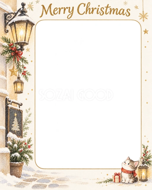 街角のランタンのクリスマスイラスト
